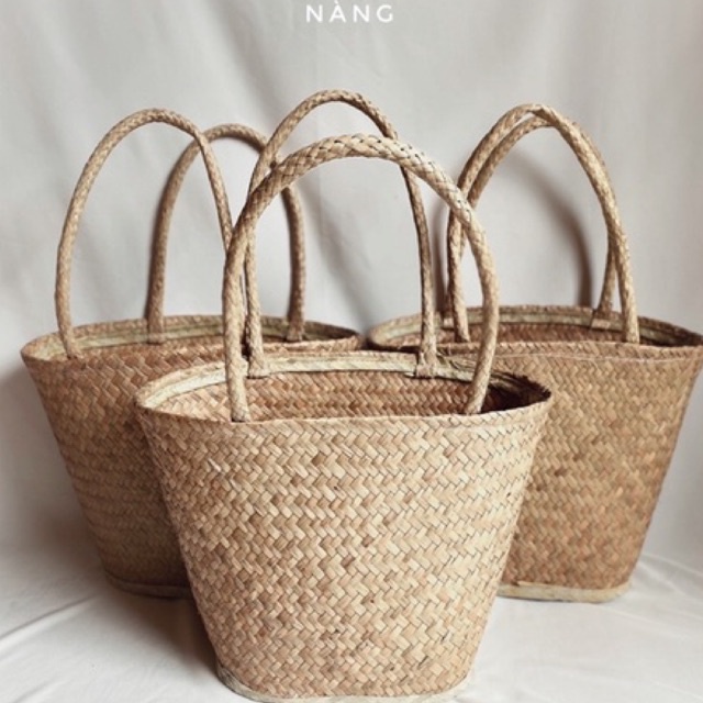 (Tặng bảng tên ) TÚI XÁCH GIỎ CỎ BÀNG/TÚI CÓI LaMuse làn cỏ thiện môi trường, bền