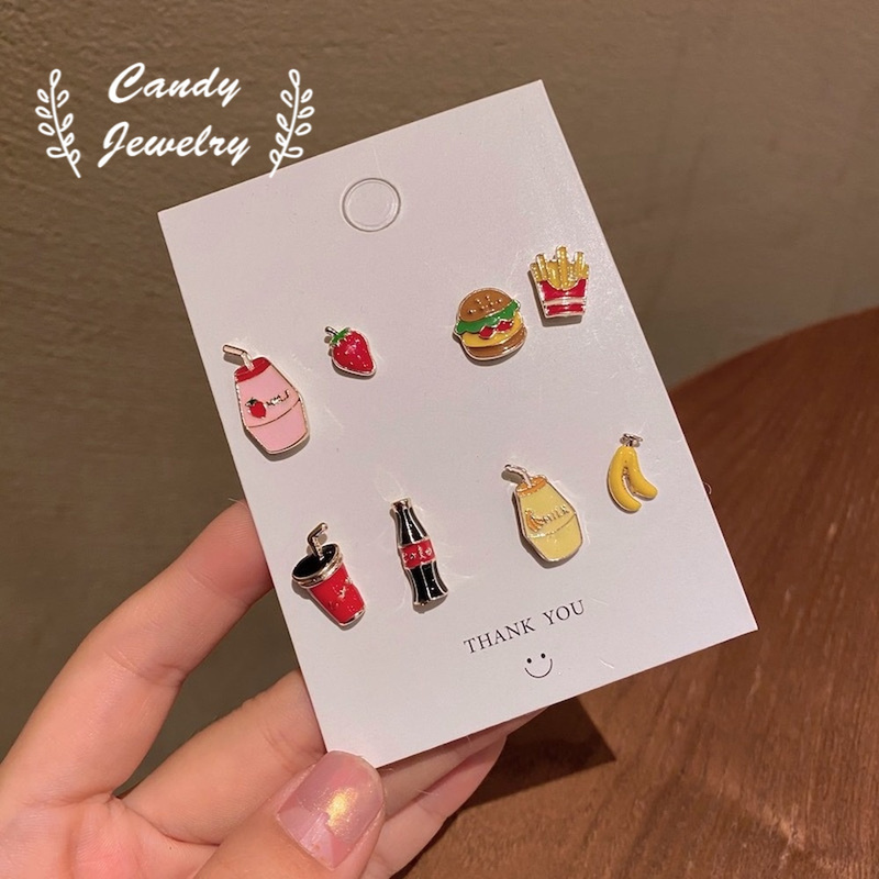 Bông Tai Bạc 925 Hình Thức Ăn Nhanh / Sữa / Khoai Tây Chiên Hoạt Hình Đáng Yêu Thời Trang 2021