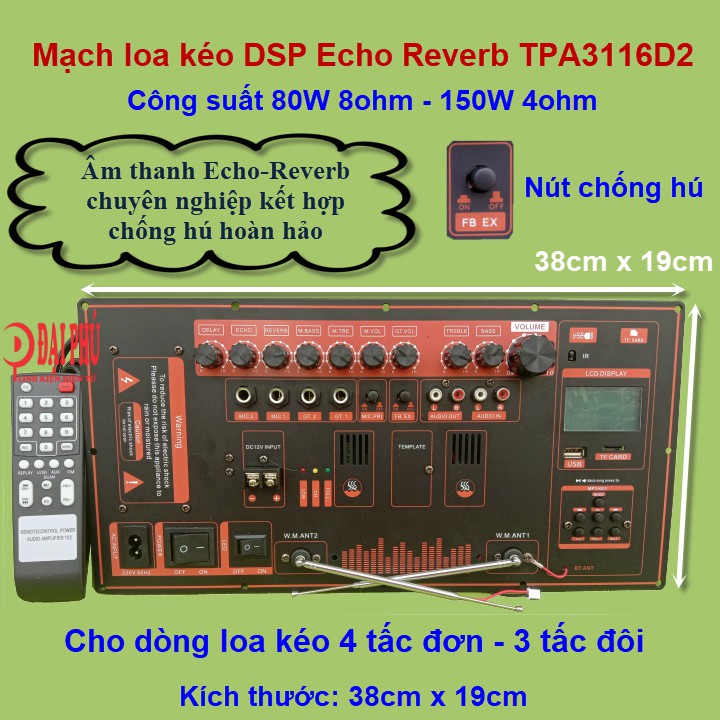 Mạch loa kéo DSP Reverb 150W 4 bass 20