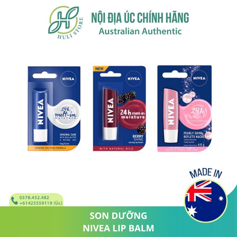 Son dưỡng không màu và có màu Nivea Lip Balm Black Berry / Original / Rose / Strawberry / Peach