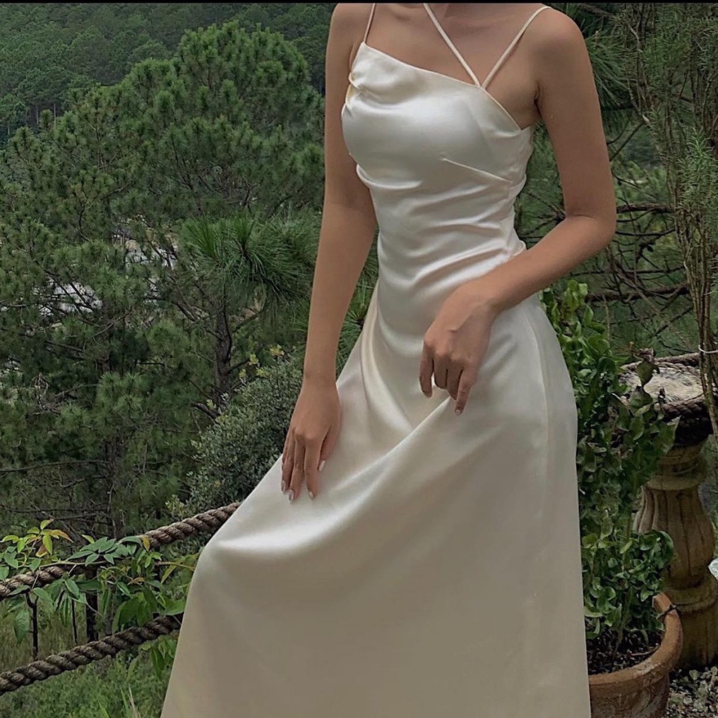 25 STUDIO Đầm dài nữ hai dây chéo chất satin lụa Venus Dress