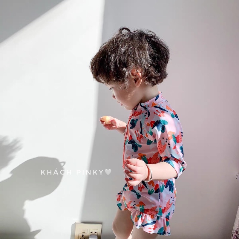 Đồ bơi một mảnh bé gái, áo tắm liền thân cho be màu hồng hoạ tiết nhiệt đới