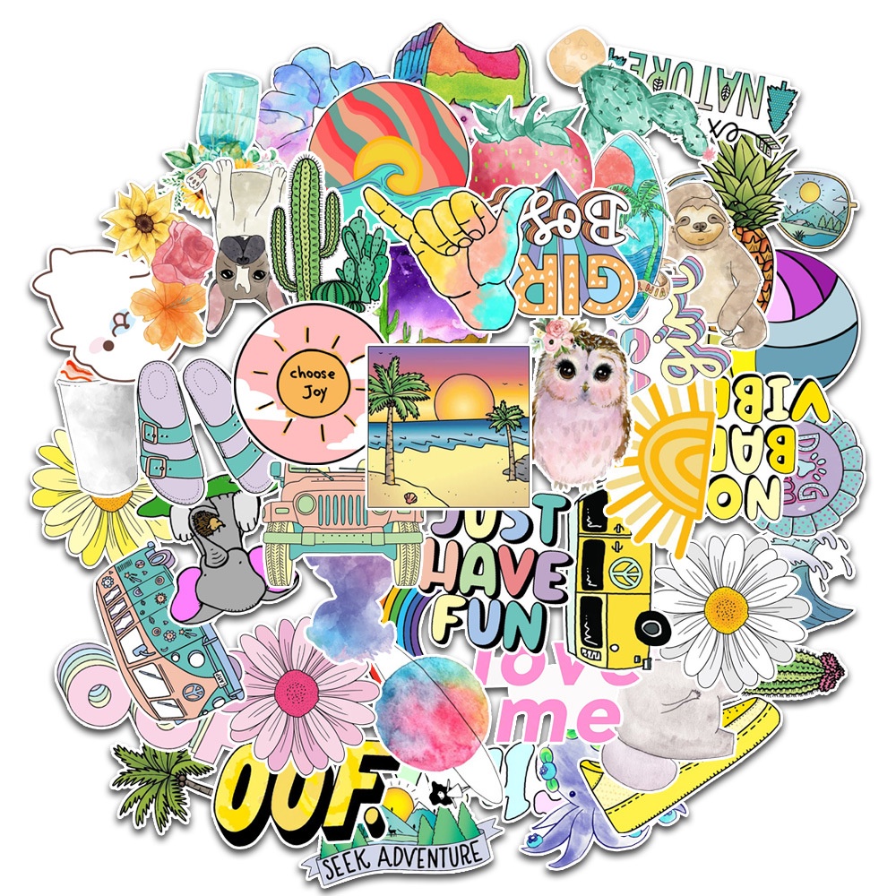 50 sticker dán mũ bảo hiểm, hình dán chống nước vsco chủ đề HẠNH PHÚC SỐ 2 graffiti nhãn dán máy tính, dán xe