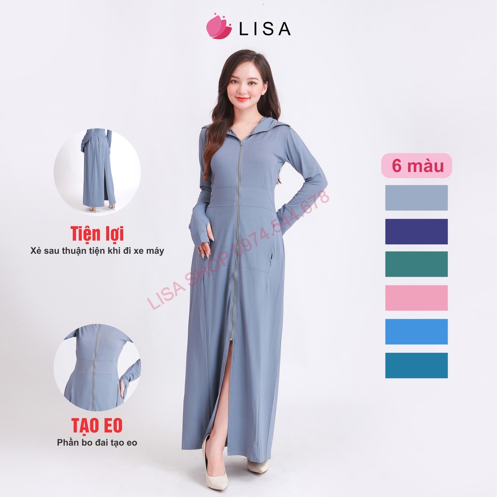 Áo chống nắng nữ toàn thân 2 lớp dáng dài, váy chống nắng áo choàng liền thân vải thông hơi làm mát cao cấp, Lisa M41
