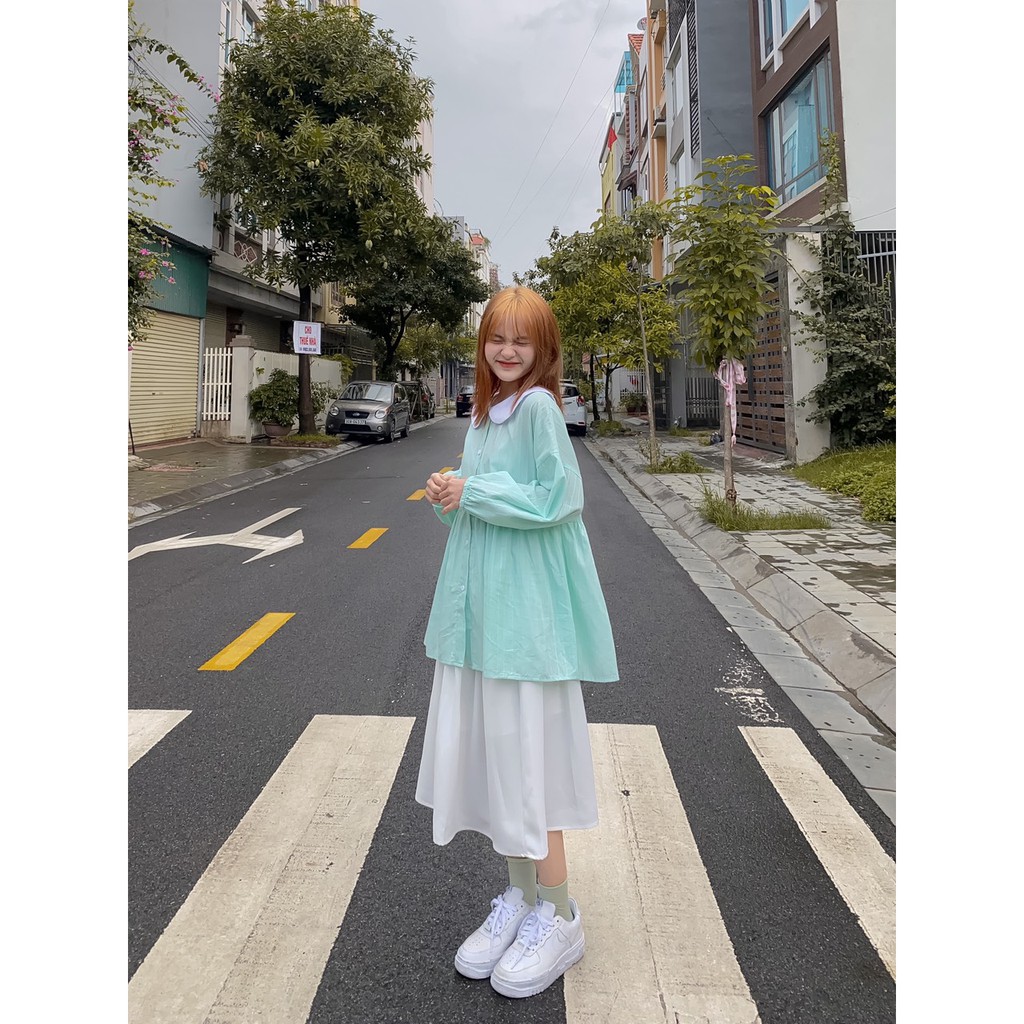 Áo babydoll cổ sen phối màu madebymint