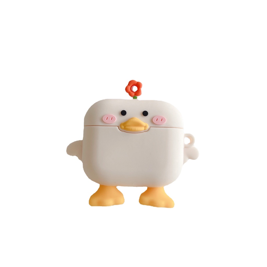 Vỏ Bảo Vệ Hộp Sạc Tai nghe không dây AirPods 1 2 pro 3 2021 gen3 Bằng Silicon Tpu Mềm Hình Hoa / Vịt 3D Dễ Thương