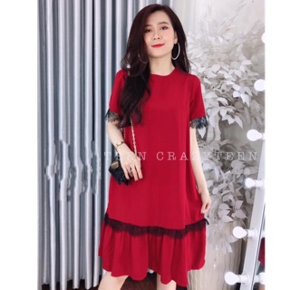 Đầm suông phối ren đỏ bigsize 60-90kg