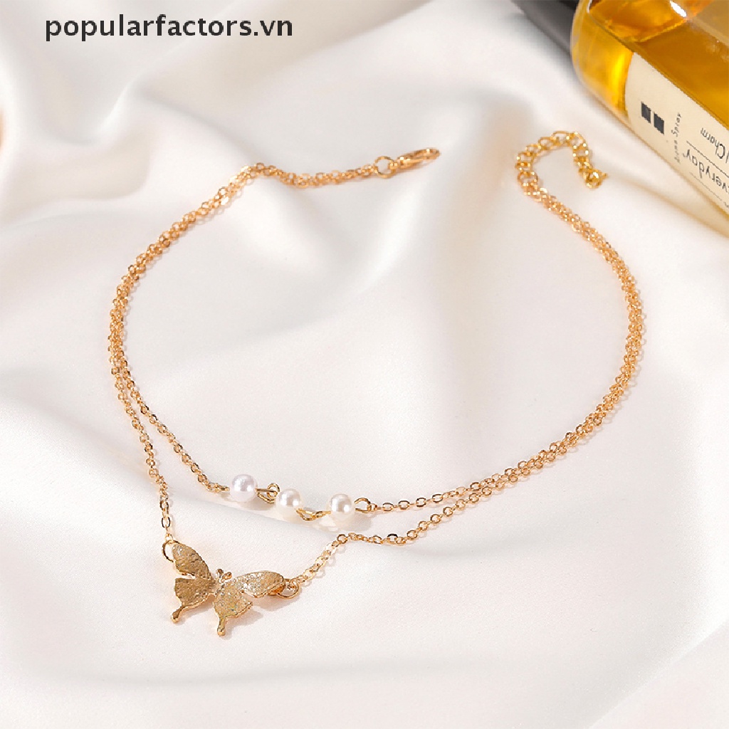 Vòng cổ Nhiều Lớp Mặt Hình Bướm Và Ngọc Trai Thời Trang