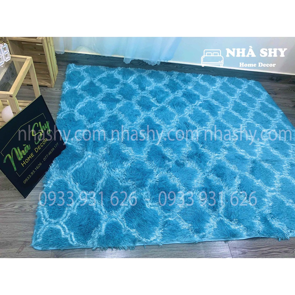 Thảm Lông Trải Sàn Màu Xanh Da Trời Hình Thoi - Size 2mx1m6