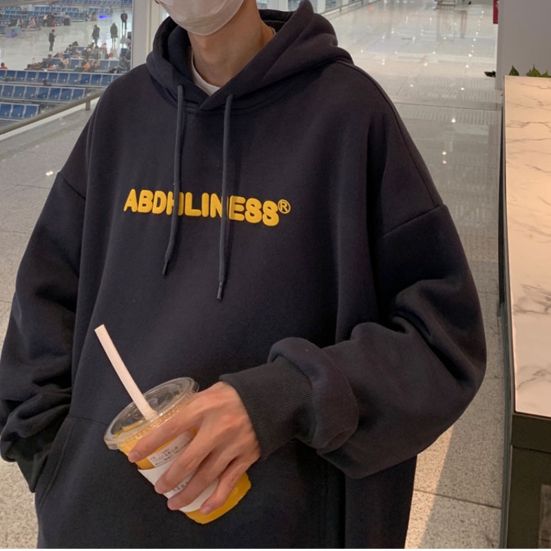 Áo hoodie nhung tay dài in chữ đơn giản giữ ấm thời trang mùa đông cá tính cho nam size M-5XL