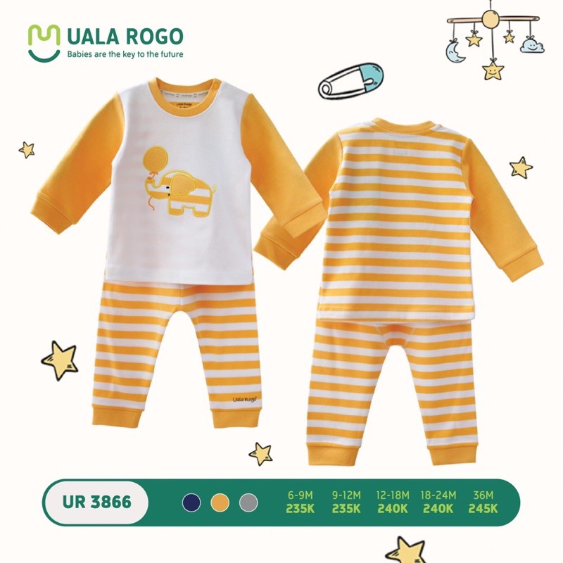 Bộ dài tay nỉ họa tiết Uala rogo 6m-36m