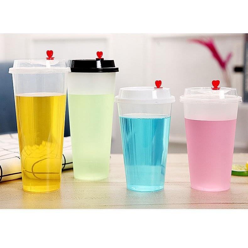 Set 50 ly nhựa kèm nắp tim cực đẹp