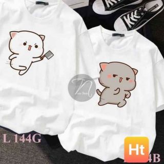 Áo đôi mèo trắng xám
