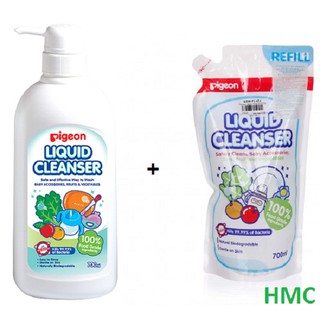 Combo Nước rửa bình sữa chai Pigeon 700ml + Bịch Nước rửa bình sữa Pigeon 700ml