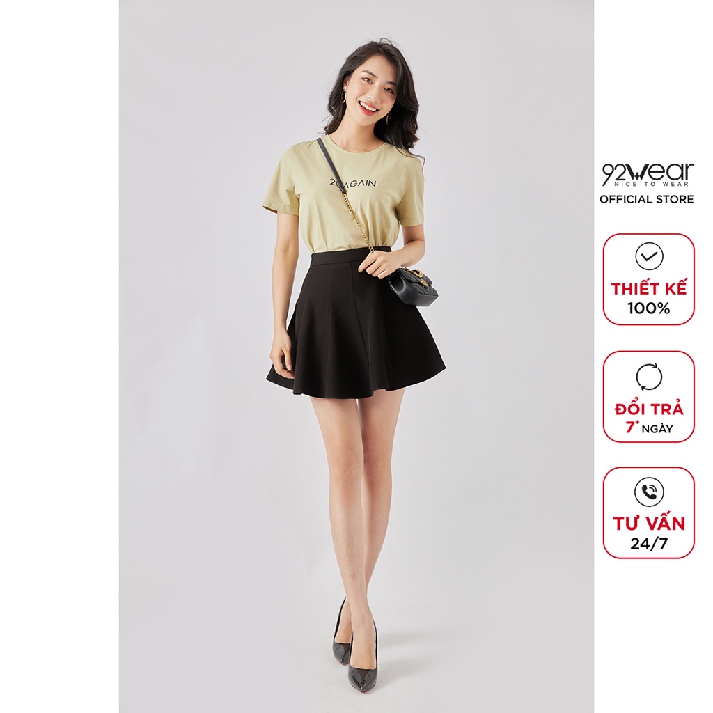 Áo thun nữ cotton co giãn 92WEAR form rộng ngắn tay cổ tròn in chữ ATA2068