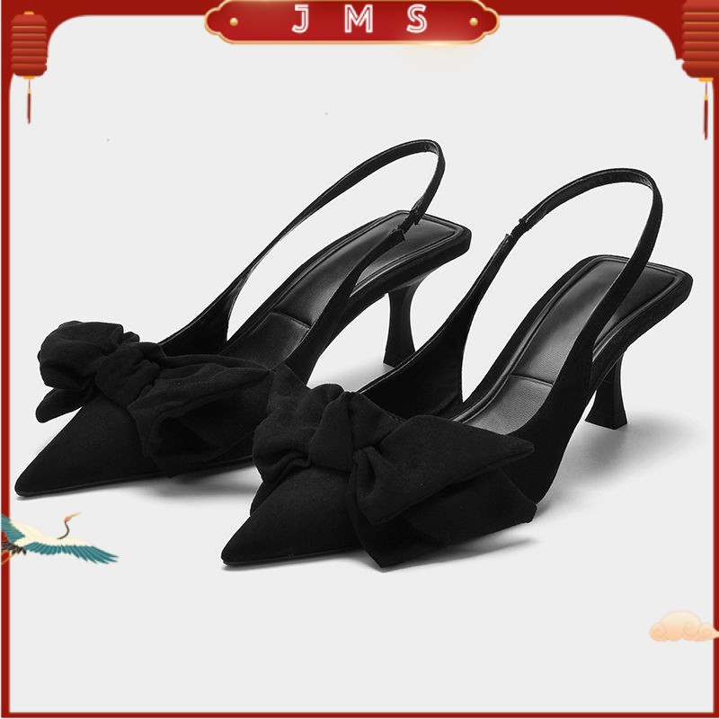 【JMS】Giày cao gót màu đen mũi nhọn thời trang cho nữ