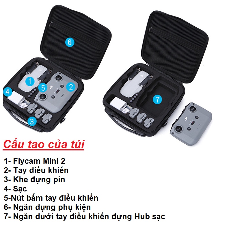 Túi đựng Flycam dji mavic mini 2, mini, mini SE túi làm bằng chất liệu vải EVA có dây đeo - Phụ kiện Flycam