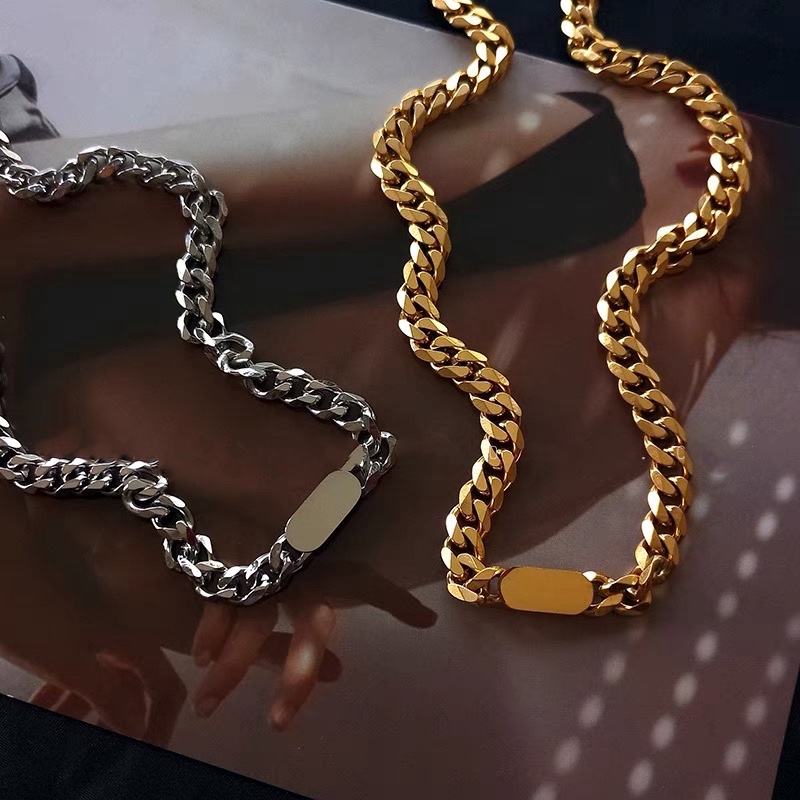 Dây chuyền thép titan mạ vàng 18k dày chống thấm nước chống phai màu phong cách hip hop âu mỹ thu đông cá tính