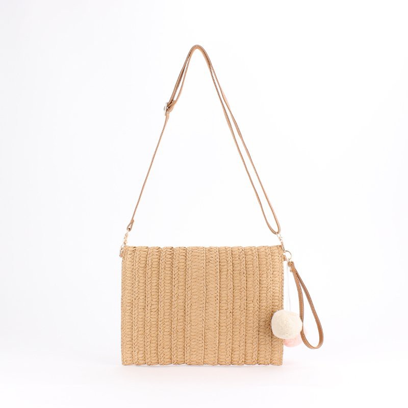 [NowShip - Giao Ngay] Túi Cói Boho Vintage Đeo Vai, Đeo Chéo Hình Vuông Chữ Nhật Dây Da Màu Nâu Be Trơn