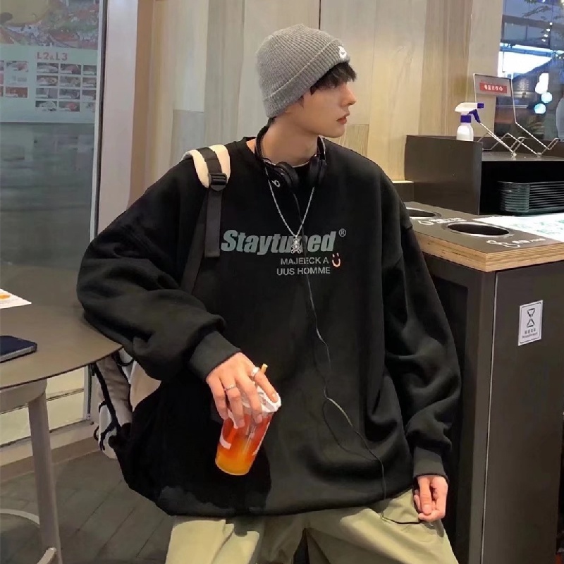 Áo thun tay dài cổ tròn in chữ thời trang thu đông phong cách Hong Kong sành điệu cho nam size M-5XL