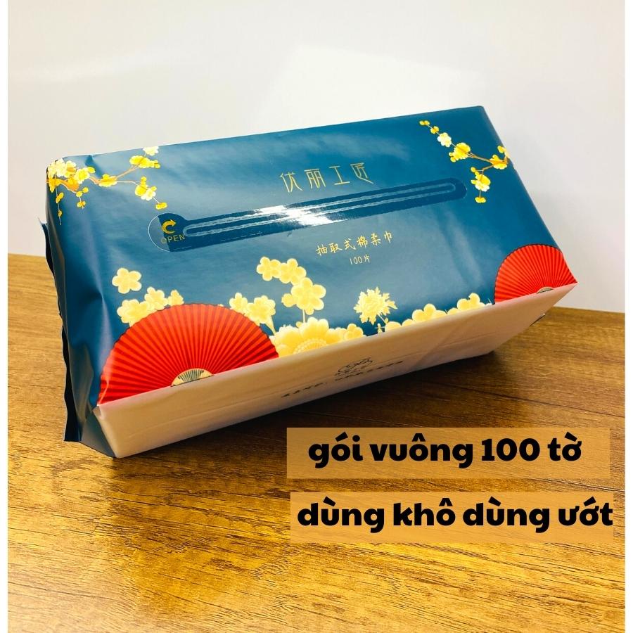 Khăn Mặt Dùng 1 Lần Gói 100 Tờ Khăn Mặt Khô Tẩy Trang Lau Khô Lau Ướt , Giấy Cotton Lau Mặt Nội Địa Trung Cao ULIV