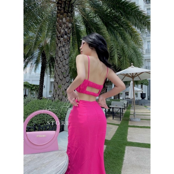 Set Bộ Thun Dẻo Dày Lạnh Áo Croptop Viền Chữ Vàng AlexXangg FF + Quần Ống Xuông Viền Vàng