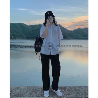 Áo Sơ Mi Trắng Tay Lỡ Có Túi basic Unisex chất vải lụa mềm mịn form rộng