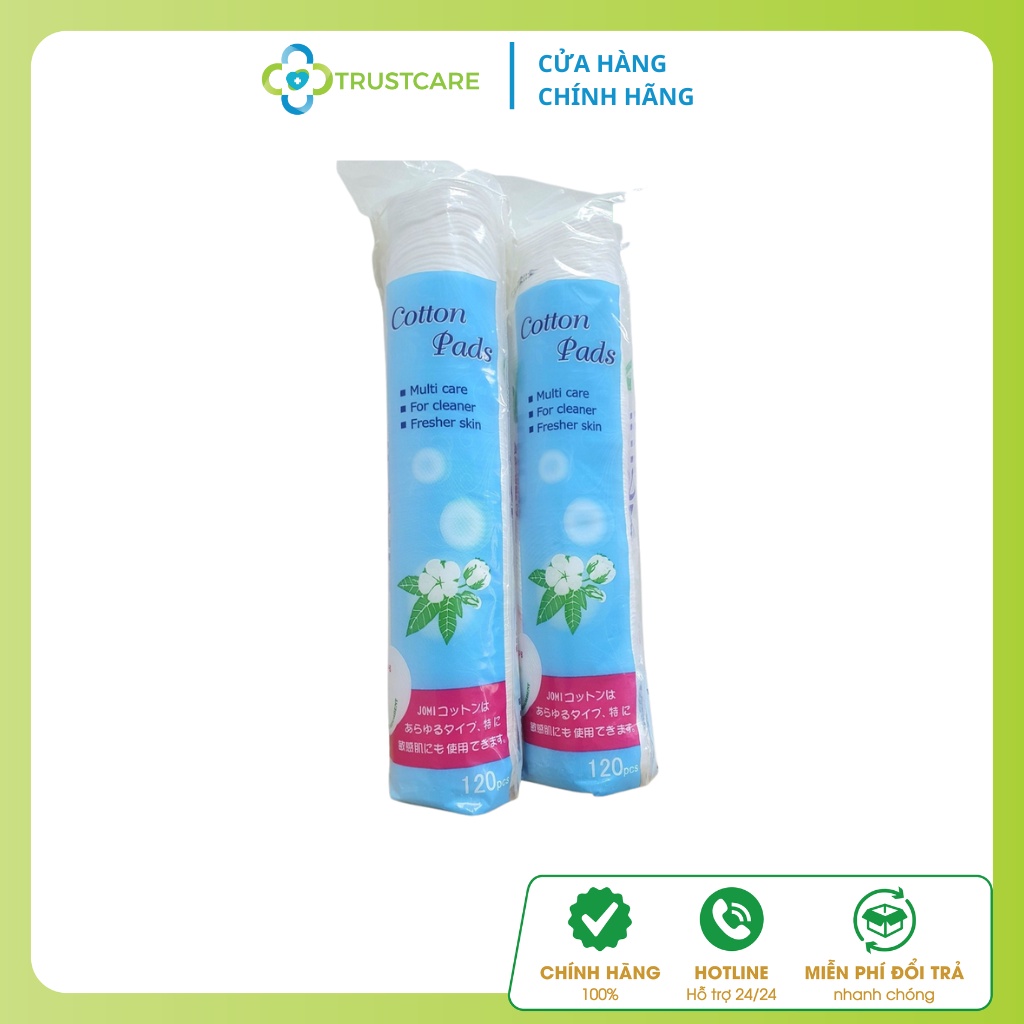 Bông tẩy trang JOMI 120 miếng Thổ Nhĩ Kì, tẩy sạch bụi bẩn, lớp trang điểm - Túi 120 miếng - Trustcare