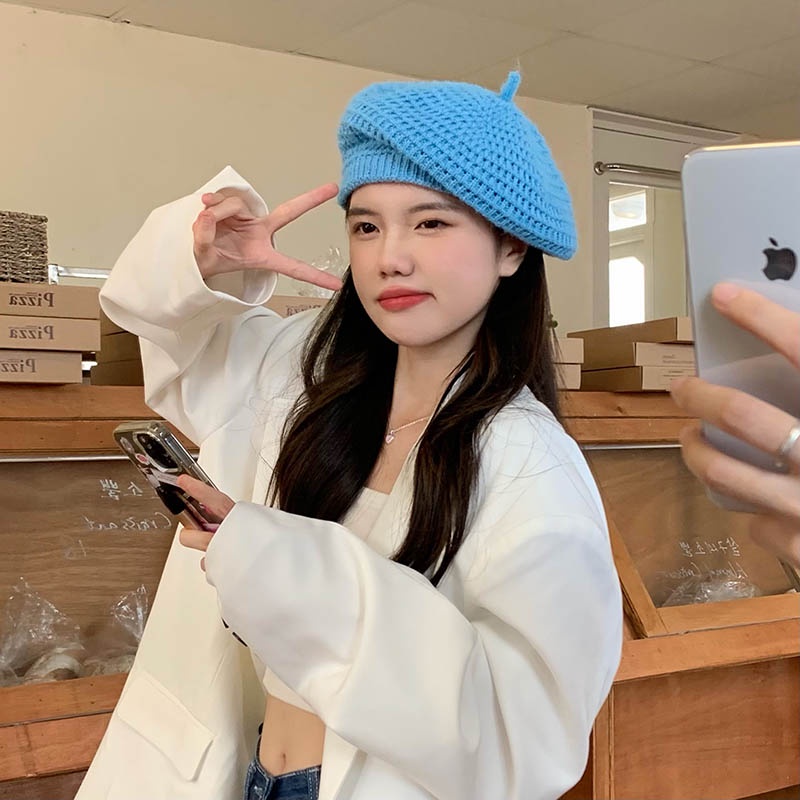 Mũ Beret Len Dệt Kim Phong Cách Thời Trang Nhật Bản Dành Cho Nữ