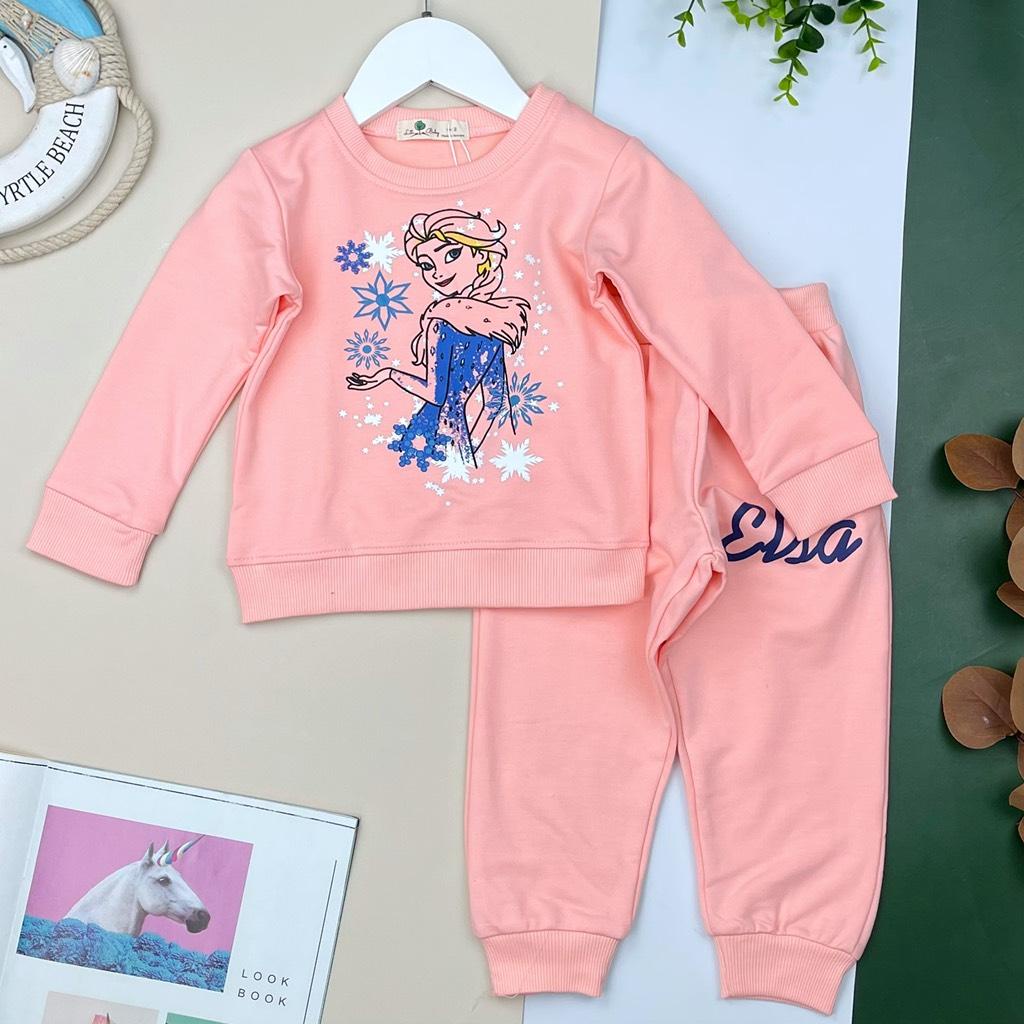 Bộ quần áo nỉ LITIBABY bé gái, hình elsa, pony, chất nỉ da cá bền đẹp, size 2/8T BNBG