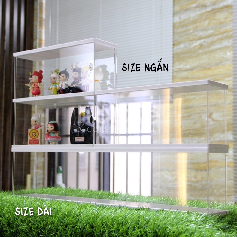 Kệ mô hình mica gỗ trắng 1 tầng đơn - cửa đóng mở