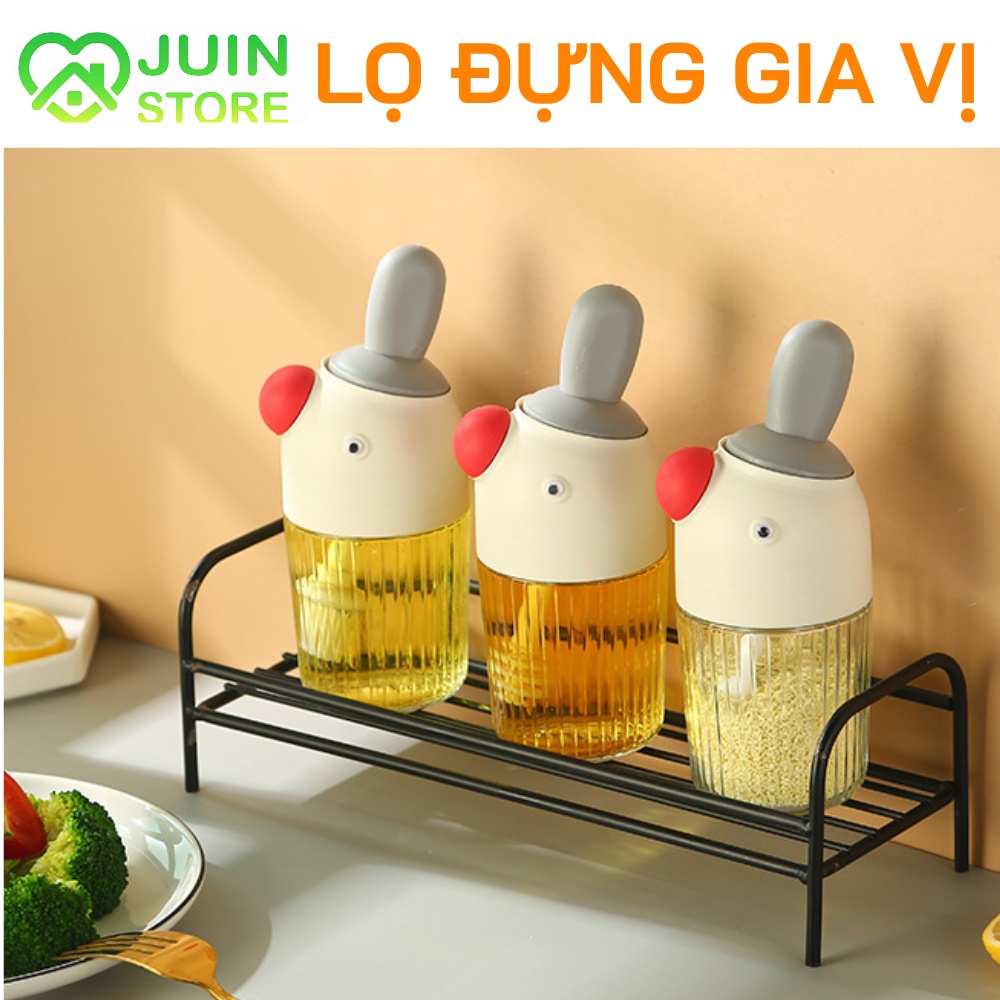 Hũ Đựng Gia Vị Chống Ẩm Kèm Thìa Muỗng, Lọ Đựng Gia Vị Thủy Tinh 280ML Hình Chim Cánh Cụt An Toàn, Tiện Lợi