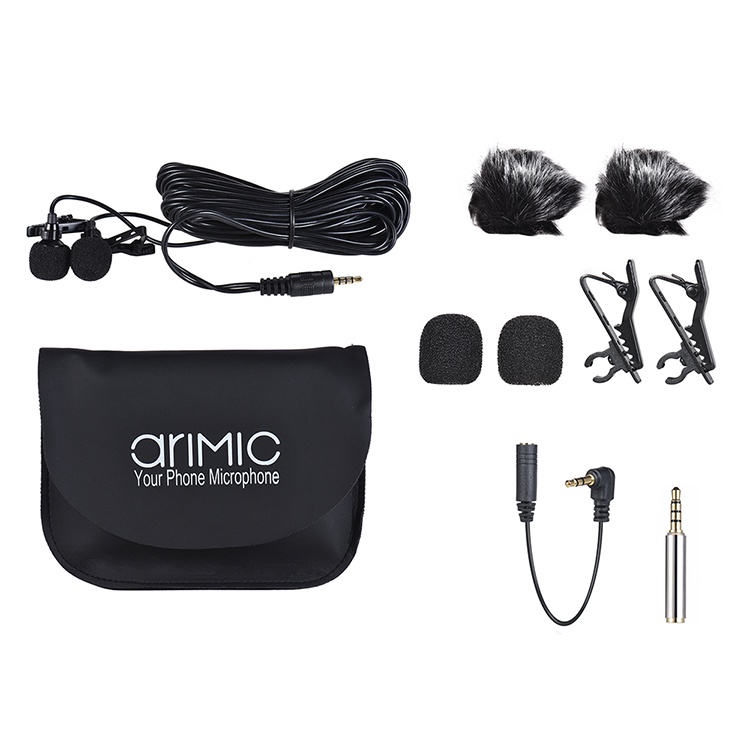 Micro cài áo 2 đầu mic AriMic Clipon Dual Lavalier