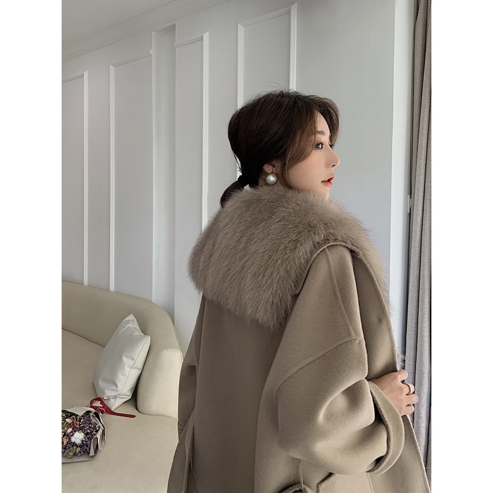 Áo khoác cashmere dáng trung lót lông cao cấp mềm mại sang trọng phong cách hàn trẻ trung sành điệu. hàng QC KCC1010