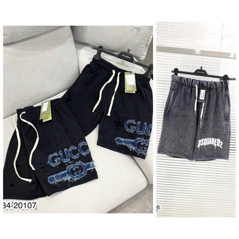 Quần Ngố Nam Guci, GC, DSQ Thêu Chữ nổi cao cấp - Quần lửng Đùi Nam GC Chất Nỉ Mỏng đẹp mát