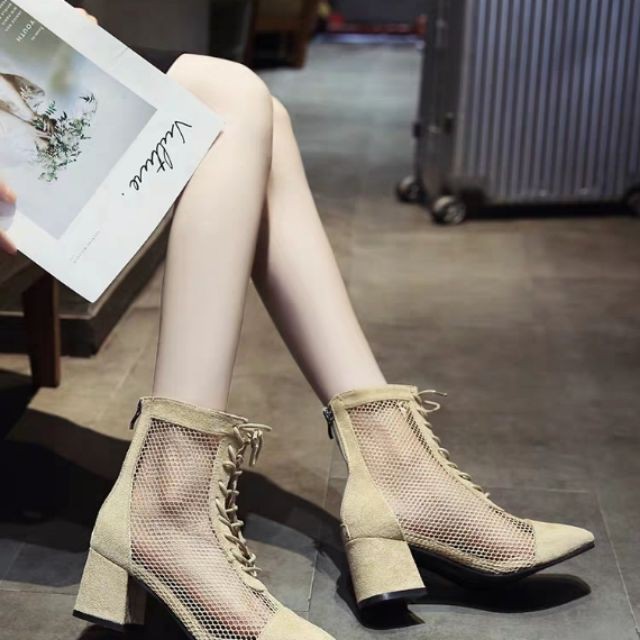 [HÀNG ORDER]_ Boots lưới da lộn đế vuông 6cm cá tính sang chảnh năng động (CÓ VIDEO & ẢNH THẬT CHÈN LOGO SHOP)