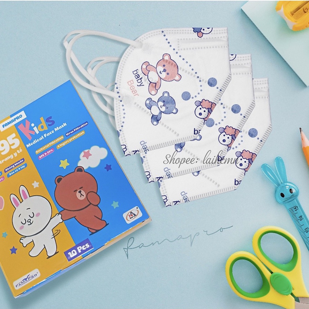 Hộp 10 Cái Khẩu Trang Trẻ Em VN95 Kids Famapro Chính Hãng Nam Anh, 4 Lớp Kháng Khuẩn, Nhiều Họa Tiết - LAI'S STORE