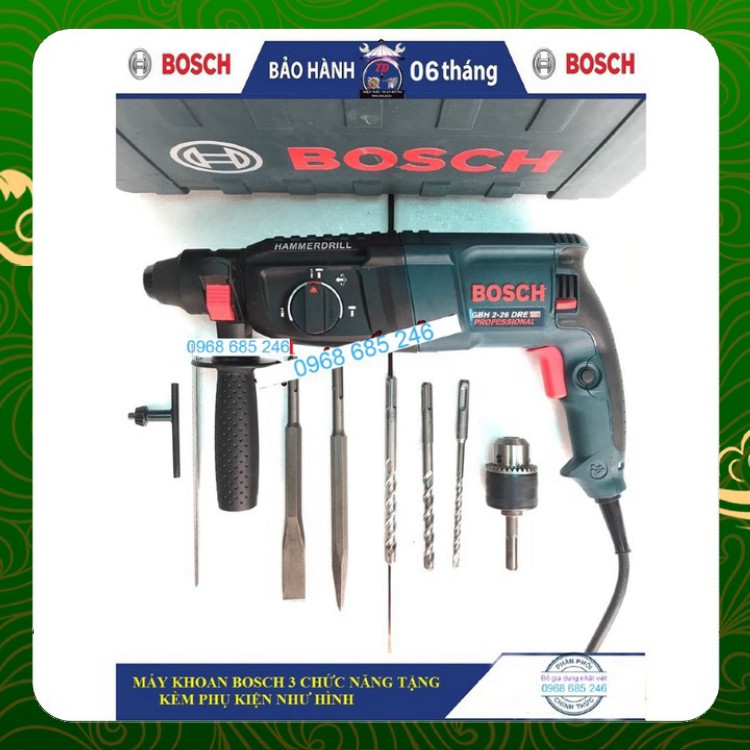 [HÀNG ĐỘC QUYỀN] Máy khoan bê tông 3 chức năng Bosh 2_26 800W KÈM ĐẦU KHOAN SẮT, GỖ VÀ 5 MŨi