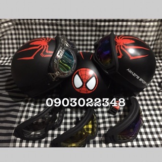 Nón bảo hiểm đi phượt 1/2 đầu - mũ bảo hiểm kèm kính đi phượt người nhện spiderman