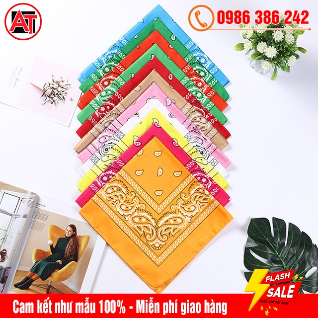 Khăn Turban Vuông Họa Tiết Hip Hop Đội Đầu Quàng Cổ Cá Tính Nam Nữ 55x55 cm