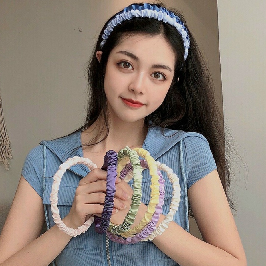[Cài tóc] Bờm tóc vải bản to phong cách Vintage hàn quốc nhiều màu Băng Đô Bờm Vải Satin Xếp Ly Kiểu Hàn Quốc Xinh Xắn