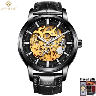 [Sản phẩm chính thức] Đồng hồ cơ tự động nam WISHDOIT Dải da cửa sổ phối cảnh rỗng Ngăn ngừa trầy xước Thời trang đơn giản giản giản dị (Đài Loan Hoàng đế hoạt động Đồng hồ hồ bơi)