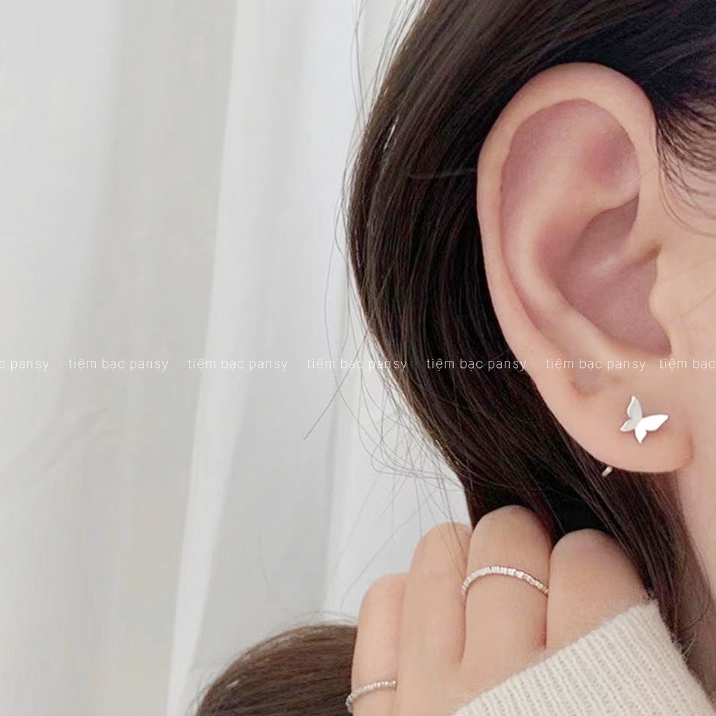 Khuyên tai bạc nữ PANSY dạng kẹp cánh bướm xinh xắn, bông tai kẹp vành bằng bạc thật cá tính