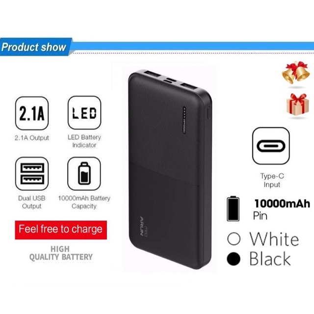 Pin Dự Phòng Arun Mini3 10.000 mAh Mõng Nhám