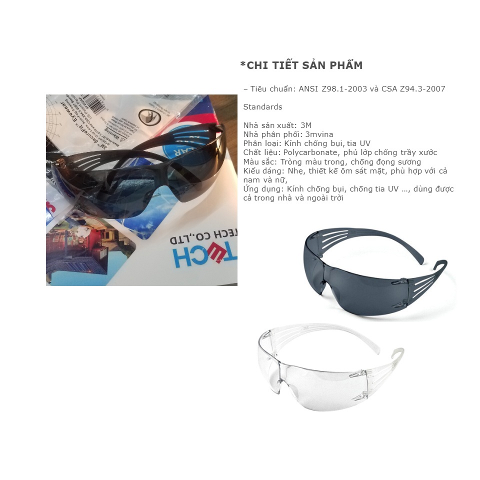 Kính bảo vệ mắt 3M 401, chống tia UV, chống bụi chắn gió, chống hấp hơi nước, sử dụng khi đi đường,...