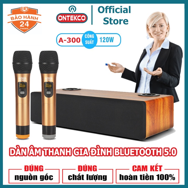 Bộ loa hát karaoke gia đình không dây Ontekco A300 kèm 2 micro kim loại- Siêu cao cấp