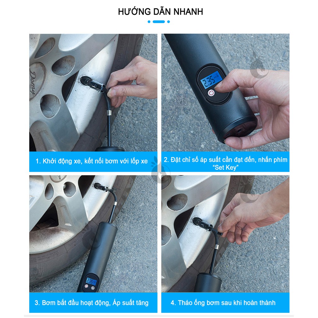 Máy Bơm Điện Tử Cầm Tay Thông Minh Đa Năng | Bơm Lốp Ô Tô , Xe Máy,Bóng...Tích Hợp Đèn Flash, Pin Lithium Có Thể Sạc Lại