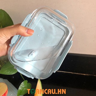 Hộp cơm văn phòng thủy tinh chia ngăn chống tràn Túi giữ nhiệt + Bộ thìa - Hộp đựng thực phẩm cao cấp(Nắp liền thìa)