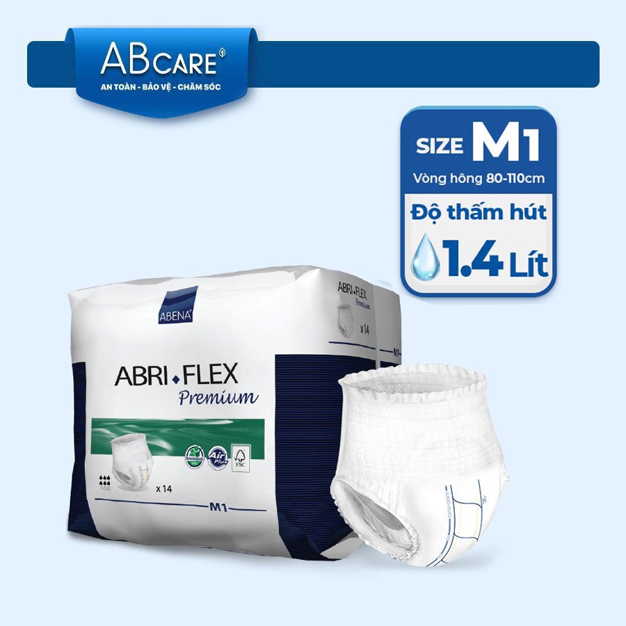 Gói 14 miếng tã quần người lớn, người già ABENA ABRI FLEX PREMIUM thấm hút 1400-2400ml nhập khẩu Đan Mạch