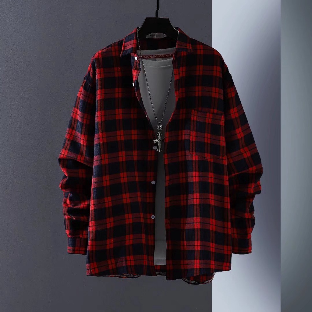 Áo Sơ Mi Tay Dài Kẻ Sọc Caro Thời Trang 【Da18】